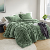 300GSM Fluffy Ribbed Plush Comforter Set,Green