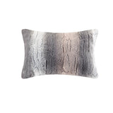 Long Faux Fur 4-Piece Comforter Set, Blush/Grey Stripe