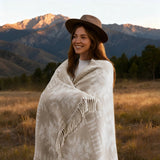 Jacquard Patterned Cotton Blend Throw, Neutral Aztec