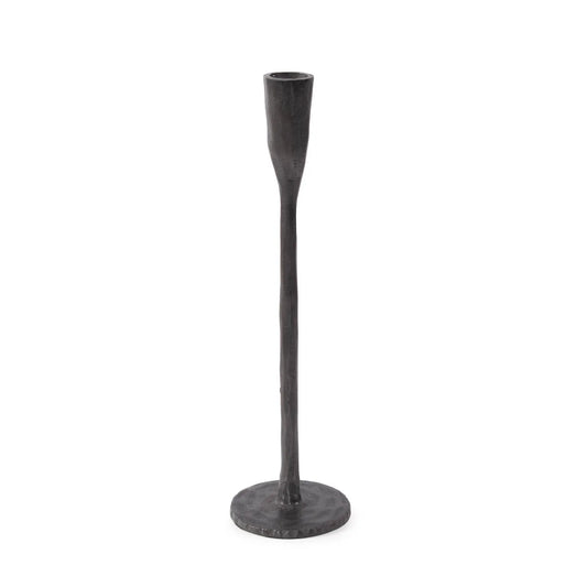 Asher Sculpted Cast Aluminum Candlestick in Ebony- Short