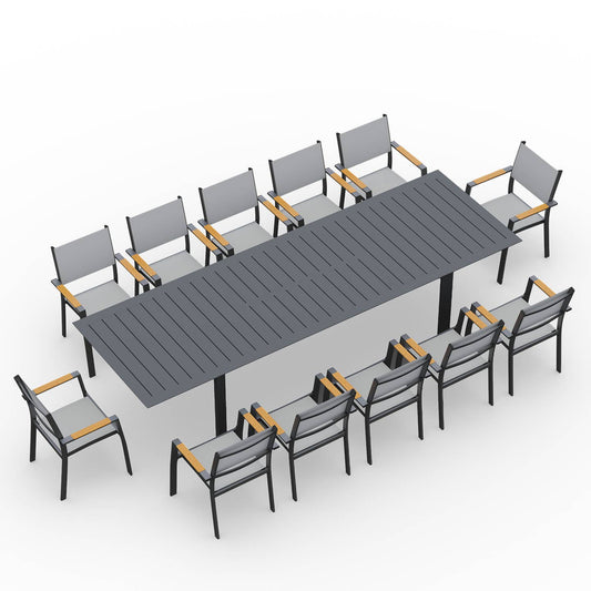 12-Person All-Aluminum Patio Dining Set, Extendable Table