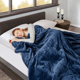 Heated Plush and Berber Electric Bedding Blanket, Navy Blue
