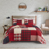 3 Piece Plaid Oversized Cotton Quilt Mini Set, Red