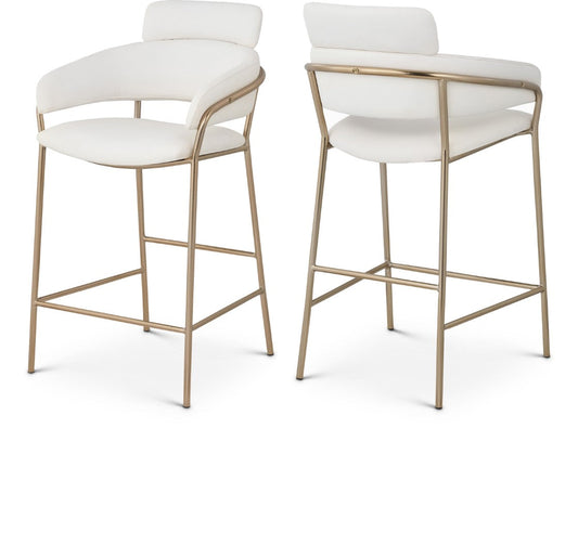 Yara Soft Cream Faux Leather Counter Stool with Brushed Brass Finish for Stylish Contemporary Decor