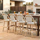PURPLE LEAF Patio French Counter Stool Set of 2 Outdoor Backrest Barstools Aluminum Frame Woven Rattan for Indoor Kitchen Garden Balcony Restaurant