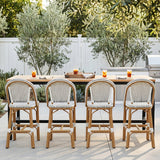 PURPLE LEAF Patio French Counter Stool Set of 2 Outdoor Backrest Barstools Aluminum Frame Woven Rattan for Indoor Kitchen Garden Balcony Restaurant