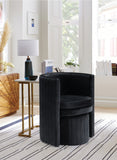 Selena Velvet Contemporary Accent Chair and Ottoman Set - Chic Barrel Design with Tufted Elegance