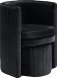 Selena Velvet Contemporary Accent Chair and Ottoman Set - Chic Barrel Design with Tufted Elegance