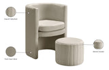 Selena Velvet Contemporary Accent Chair and Ottoman Set - Chic Barrel Design with Tufted Elegance