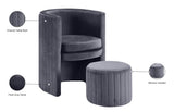 Selena Velvet Contemporary Accent Chair and Ottoman Set - Chic Barrel Design with Tufted Elegance