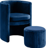 Selena Velvet Contemporary Accent Chair and Ottoman Set - Chic Barrel Design with Tufted Elegance