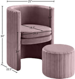 Selena Velvet Contemporary Accent Chair and Ottoman Set - Chic Barrel Design with Tufted Elegance