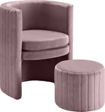 Selena Velvet Contemporary Accent Chair and Ottoman Set - Chic Barrel Design with Tufted Elegance