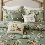 7 Piece Vintage Floral Comforter Set, Green