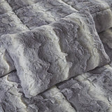 Long Faux Fur 4-Piece Comforter Set, Grey