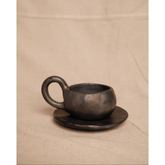 Oaxaca Barro Negro Black Clay Cup & Saucer Set