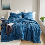 300GSM Fluffy Ribbed Plush Comforter Set,Blue
