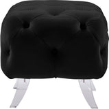 Crescent Contemporary Ottoman - Chic Velvet Seating with Deep Button Tufting and Acrylic Legs