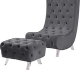 Crescent Contemporary Ottoman - Chic Velvet Seating with Deep Button Tufting and Acrylic Legs
