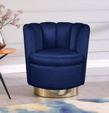 Lily Contemporary Accent Chair with Elegant Curved Design and Gold Steel Swivel Base for Style