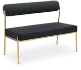 Carly Bench - Contemporary Vegan Leather Seat with Boucle Back and Durable Brushed Brass Frame
