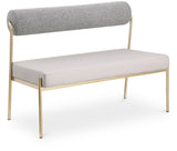 Carly Bench - Contemporary Vegan Leather Seat with Boucle Back and Durable Brushed Brass Frame