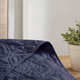 3 Piece Quilted Medallion Reversible Bedspread Set, Nav