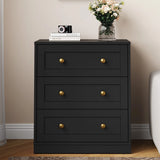 3 Drawer Nightstand, Large Bedside Table with Golden Round