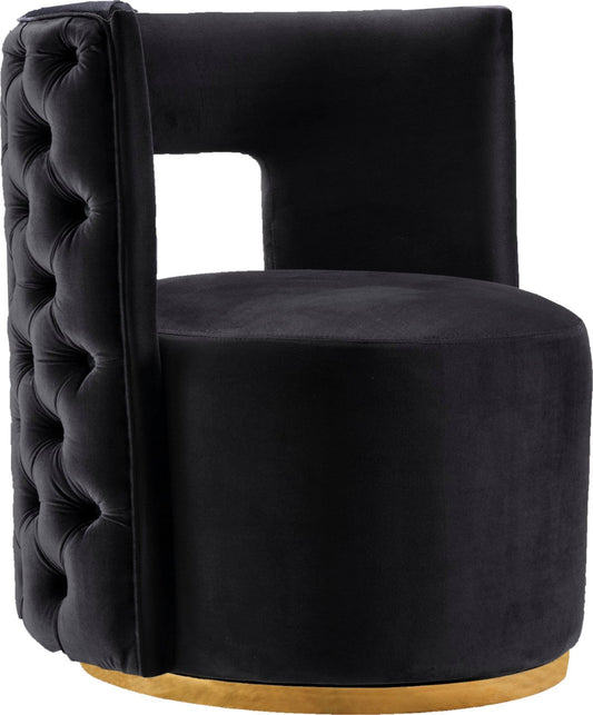 Theo Contemporary Accent Chair with Gold Swivel Base and Button Tufting for Luxurious Comfort