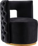 Theo Contemporary Accent Chair with Gold Swivel Base and Button Tufting for Luxurious Comfort