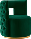 Theo Contemporary Accent Chair with Gold Swivel Base and Button Tufting for Luxurious Comfort