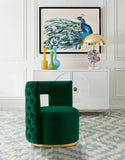 Theo Contemporary Accent Chair with Gold Swivel Base and Button Tufting for Luxurious Comfort