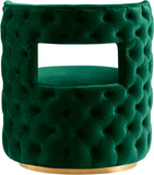 Theo Contemporary Accent Chair with Gold Swivel Base and Button Tufting for Luxurious Comfort