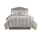 Long Faux Fur 4-Piece Comforter Set, Snow Leopard