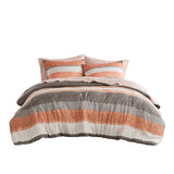 Stripe Modern Comforter Set with Bed Sheets, Coral/Grey