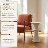Fluted Slim Pedestal Mgo Stone Outdoor Side Table
