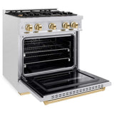 ZLINE 30" Dual Fuel Range, Gas Cooktop, Electric Convection Oven DuraSnow® Stainless Steel, Gold CDRSZ-30-G