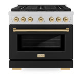ZLINE 36"Paramount Dual Fuel Range DuraSnow® Black Matte, Gold SDRSZ-BLM-36-G