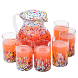 Hand Blown Mexican Drinking Glasses and Pitcher – Set of 6 (Confetti)