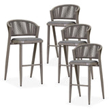 PURPLE LEAF Bar Stool Rattan Bar Stools Counter Stools with Back Metal Bar Height Stool Outdoor Bar Chair for Garden Kitchen
