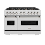 ZLINE 48" Dual Fuel Range, Gas Cooktop, Electric Convection Oven DuraSnow® Stainless Steel, Brass Burners CDRS-BR-48