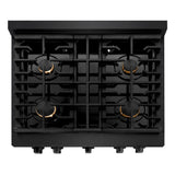 ZLINE 30"Paramount Dual Fuel Range Black Stainless Steel, Brass Burners SDRB-BR-30
