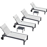 PURPLE LEAF Outdoor Lounge Chair Patio Chaise Pool Lounger Aluminum Frame with Side Table and Wheels for Outside Sunbathing Tanning Recliner Including Pillows