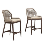 PURPLE LEAF Patio Sunbrella Bar Stools Set of 2 Rattan Bar Aluminum Bar Stool Outdoor Barstools with Back and Cushion for Garden Kitchen Island