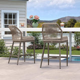 PURPLE LEAF Patio Sunbrella Bar Stools Set of 2 Rattan Bar Aluminum Bar Stool Outdoor Barstools with Back and Cushion for Garden Kitchen Island