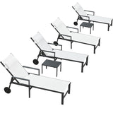PURPLE LEAF Outdoor Lounge Chair Patio Chaise Pool Lounger Aluminum Frame with Side Table and Wheels for Outside Sunbathing Tanning Recliner Including Pillows