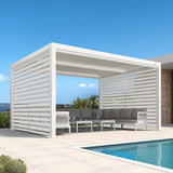 PURPLE LEAF Athena Louvered Pergola White Outdoor Aluminum Pergola with Roller Blind Adjustable Gazebo for Patio Deck Garden