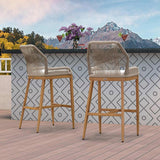 PURPLE LEAF Patio Sunbrella Bar Stools Set of 2 Rattan Bar Aluminum Bar Stool Outdoor Barstools with Back and Cushion for Garden Kitchen Island