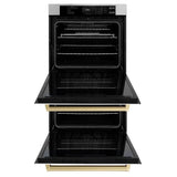 ZLINE 30"Professional True Convection Double Wall Oven, Air Fry, Self Clean, White Matte, Champagne Bronze WADZ-WM-30-CB