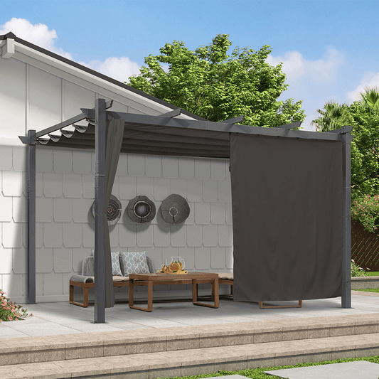PURPLE LEAF Outdoor Pergola with Retractable Canopy Aluminum Shelter for Beach Porch Garden Shade Pavilion Pergola with Curtains
